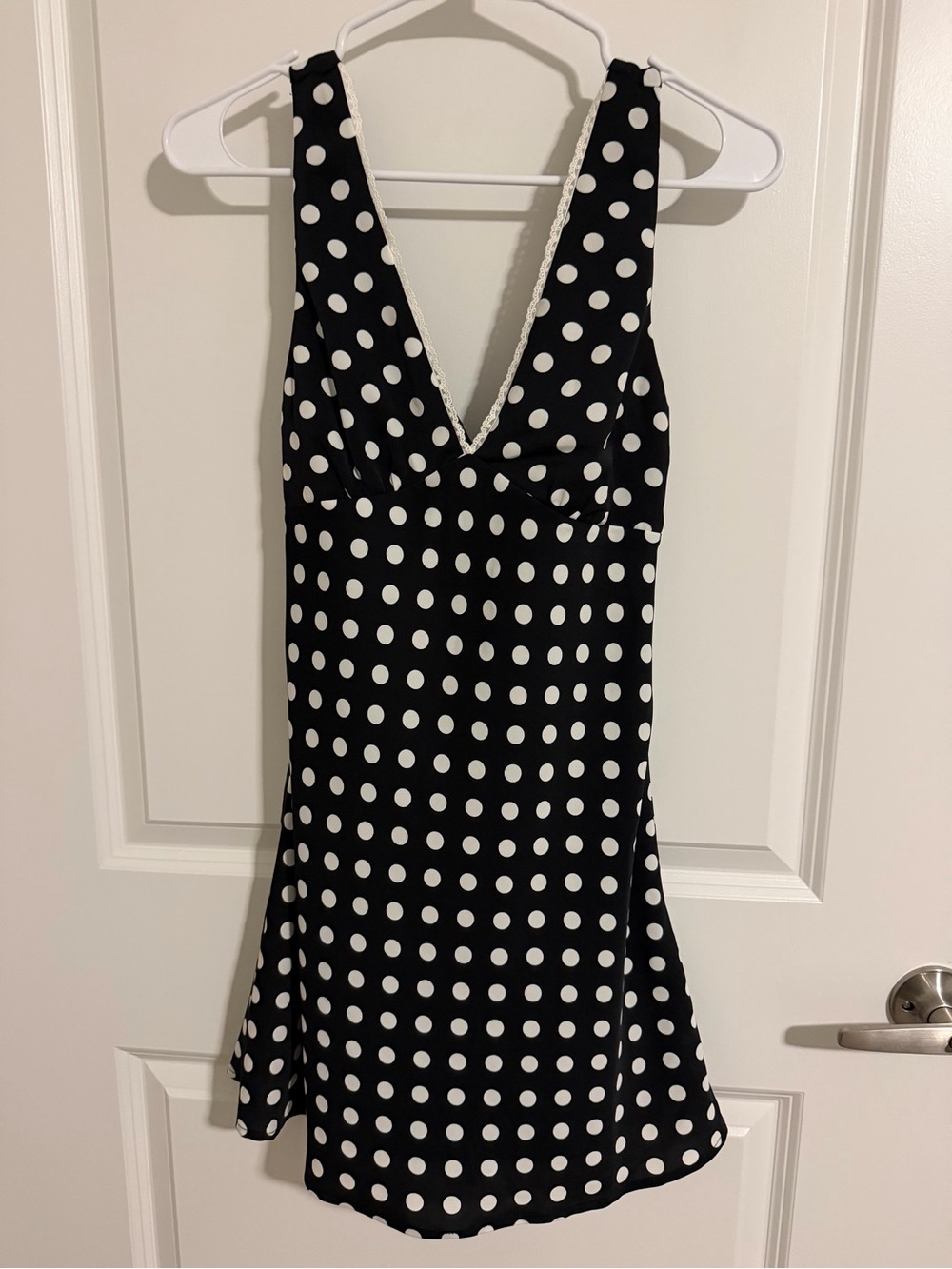 Black & White Polka Dot V-Neck Mini Dress